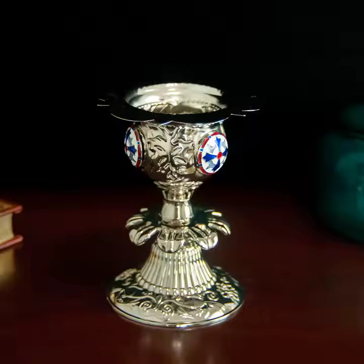 Enameled Candle Stick Holder (Gold and Silver)