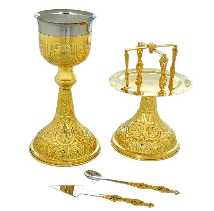 Cross Carved Russian Chalice Set